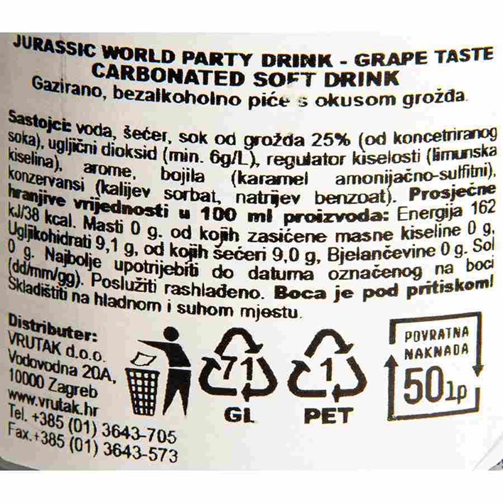 PJENUŠAC DJEČJI JURASSIC 0,75l VRUTAK