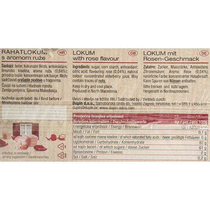 RAHATLOKUM ADRIA RUŽA 180g DUPIN