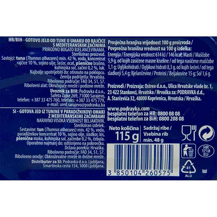 RIBA EVA TUNA U UMAKU OD RAJČICE  115g PODRAVKA