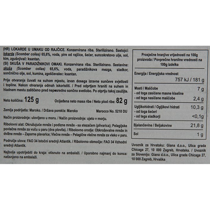 RIBA LOKARDA U UMAKU OD RAJČICE 125g GIANA