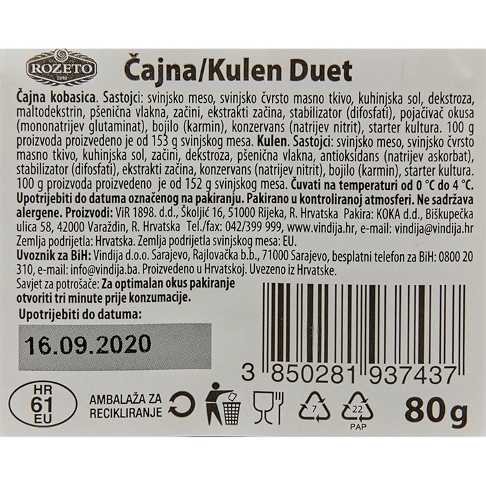 SALAMA ČAJNA KULEN DUET 80g VINDIJA