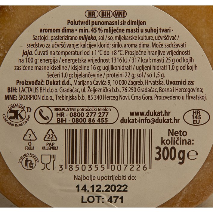SIR PRESIDENT DOMAĆI DIMLJENI 300g DUKAT