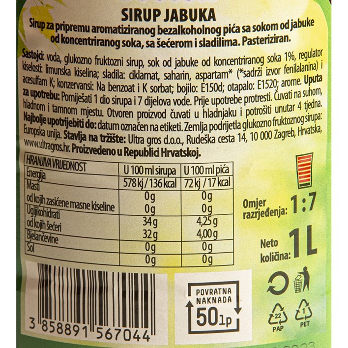 SIRUP BOBICA JABUKA 1l PVC SAMBI