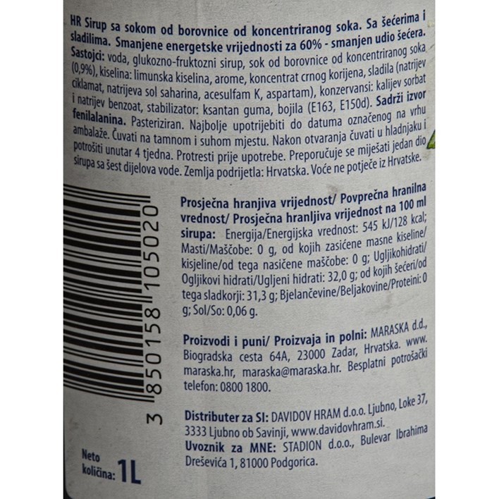 SIRUP MARASKA BOROVNICA 1l AWT