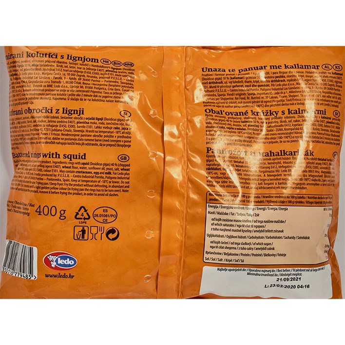 SMRZNUTA RIBA LIGNJA PANIRANI KOLUTIĆI 400G LEDO