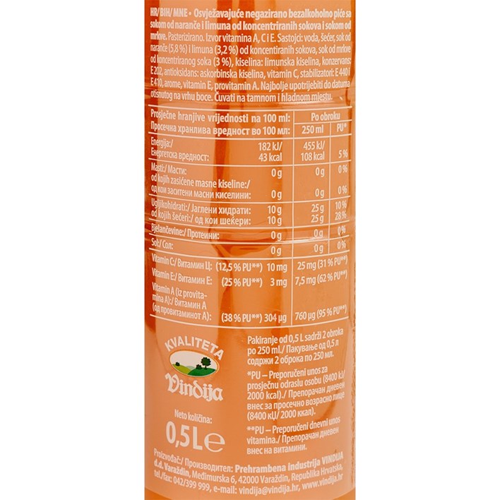 SOK VINDI A+C+E NARANČA MRKVA 0,5l VINDIJA