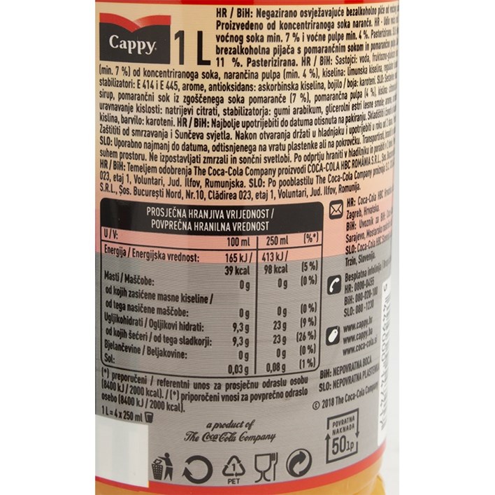 SOK CAPPY PULPY NARANČA 1l COCA COLA