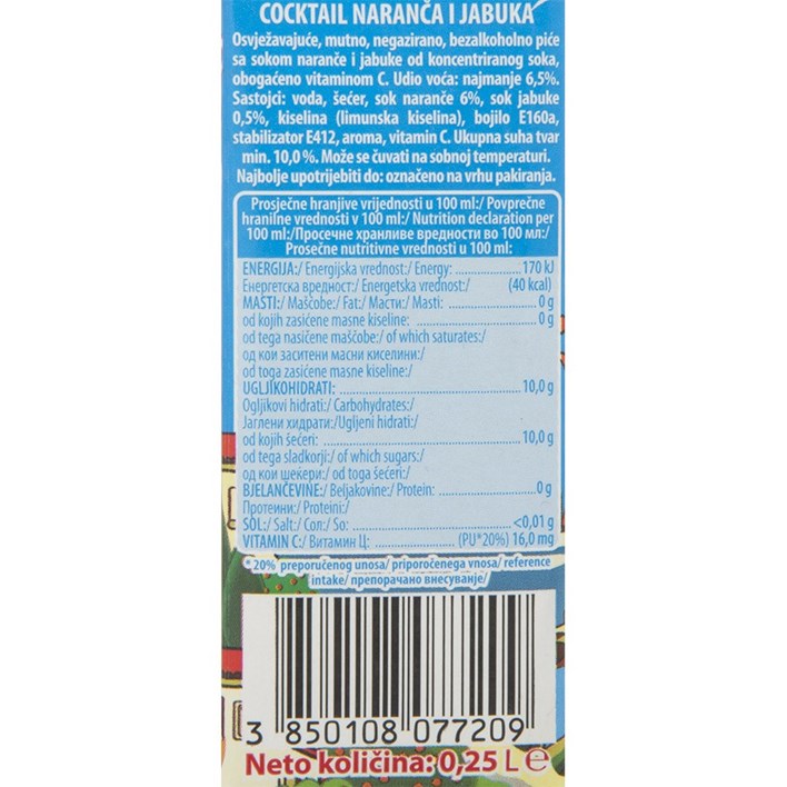SOK COCTAIL NARANČA JABUKA 0,25l VINDIJA