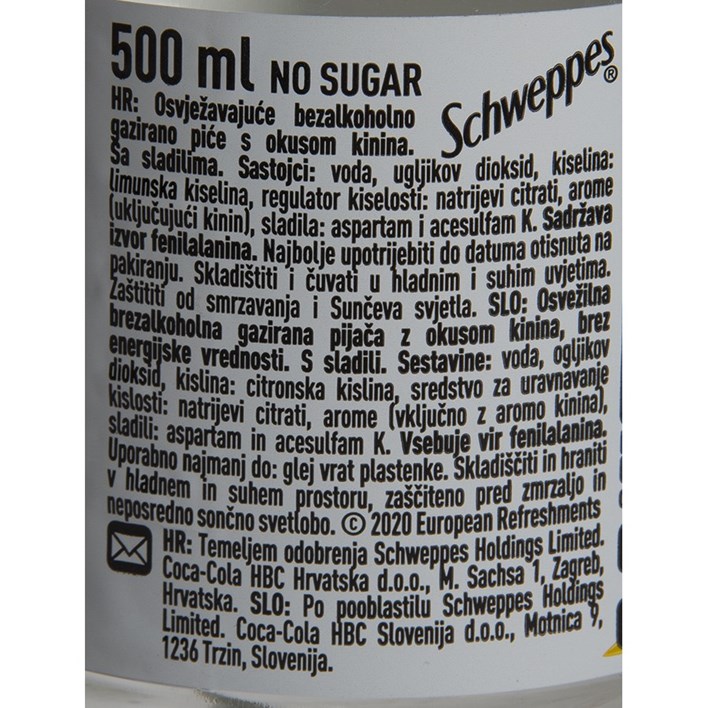 SOK GAZIRANI SCHWEPPES TONIC WATER SLIMLINE 0,5l COCA COLA