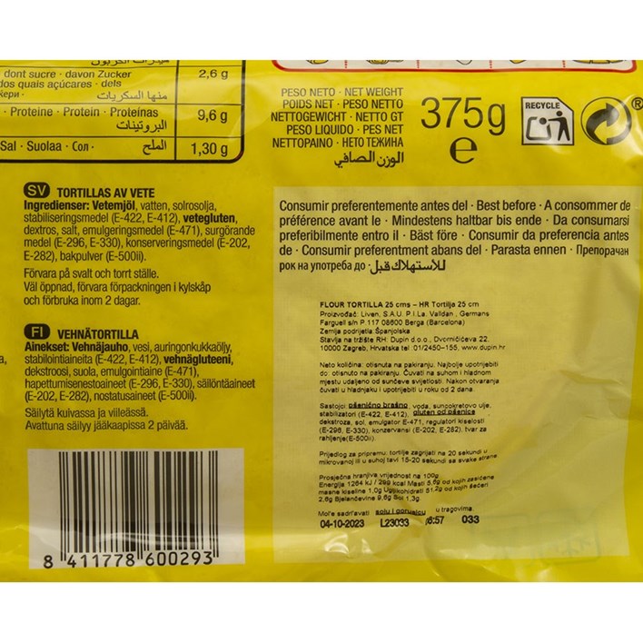 TORTILJE LV 375g DUPIN