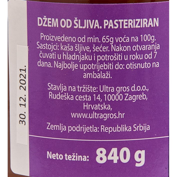 DŽEM ŠLJIVA 840g ULTRA