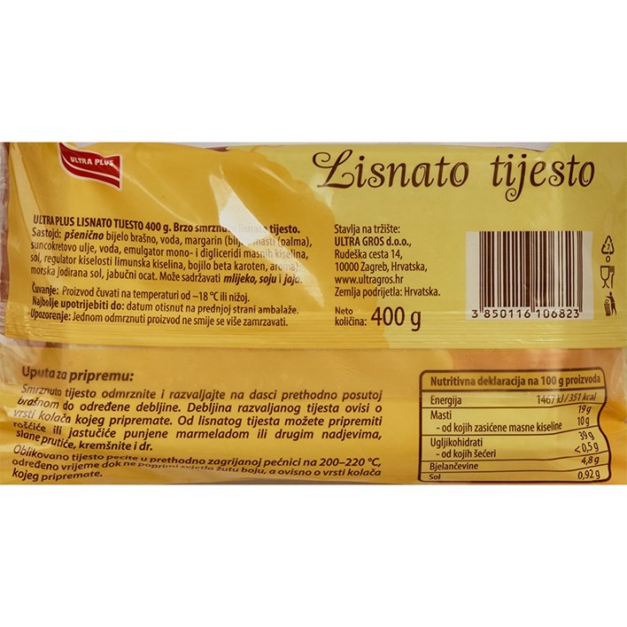 TIJESTO LISNATO SMRZNUTO 400g LEDO ULTRA