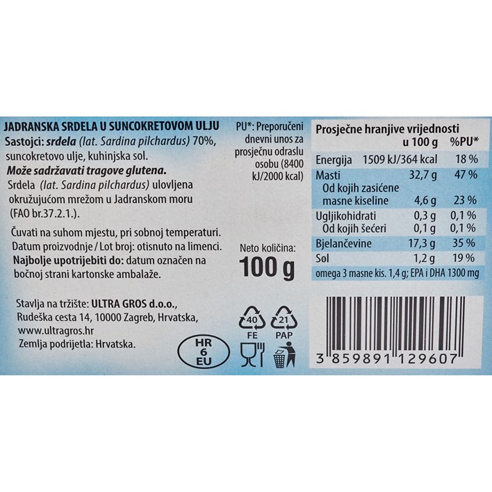 RIBA SARDINA U BILJNOM ULJU 100G ULTRA