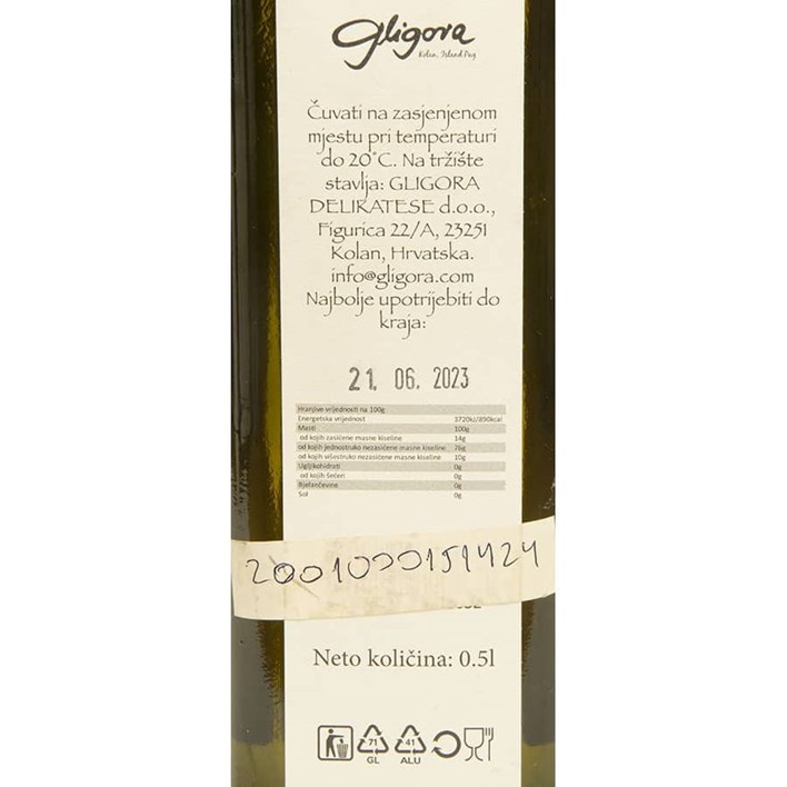 ULJE MASLINOVO GLIGORA EXTRA DJEVIČANSKO 0,5l SIRANA GLIGORA