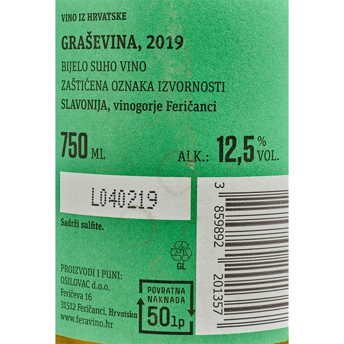 VINO BIJELO FERAVINO GRAŠEVINA 0,75l AWT