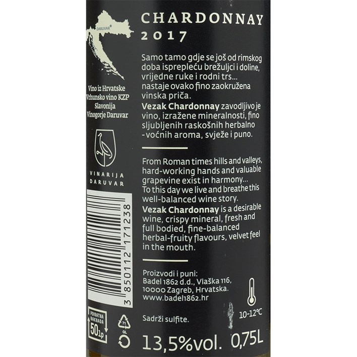VINO BIJELO VEZAK CHARDONAY 0,75l BADEL