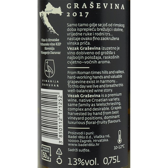 VINO BIJELO VEZAK VRHUNSKA GRAŠEVINA 0,75l BADEL