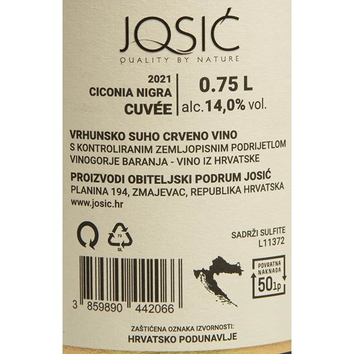 VINO CRNO CUVEE JOSIĆ CICONIA NIGRA  0,75l VRUTAK