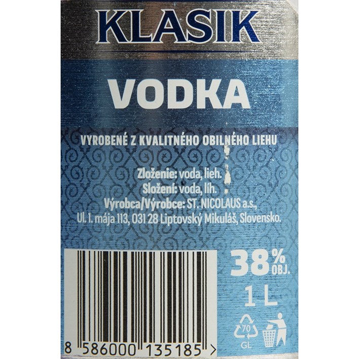 VODKA KLASIK 38% 1l PREHRANA