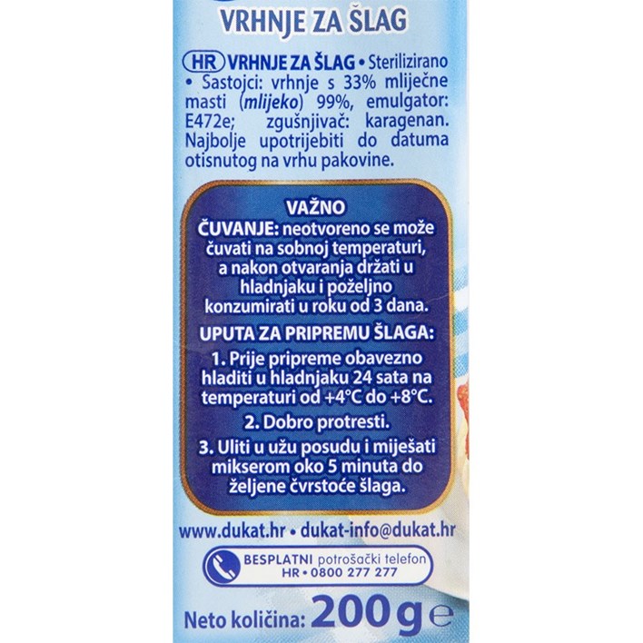 VRHNJE ZA ŠLAG 200g DUKAT
