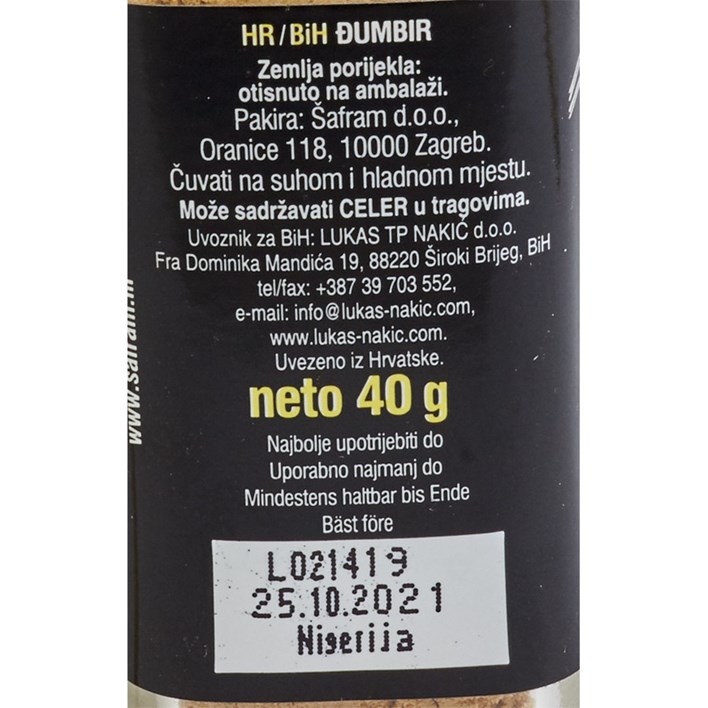 ZAČIN ĐUMBIR MLJEVENI 40g BOČICA ŠAFRAM