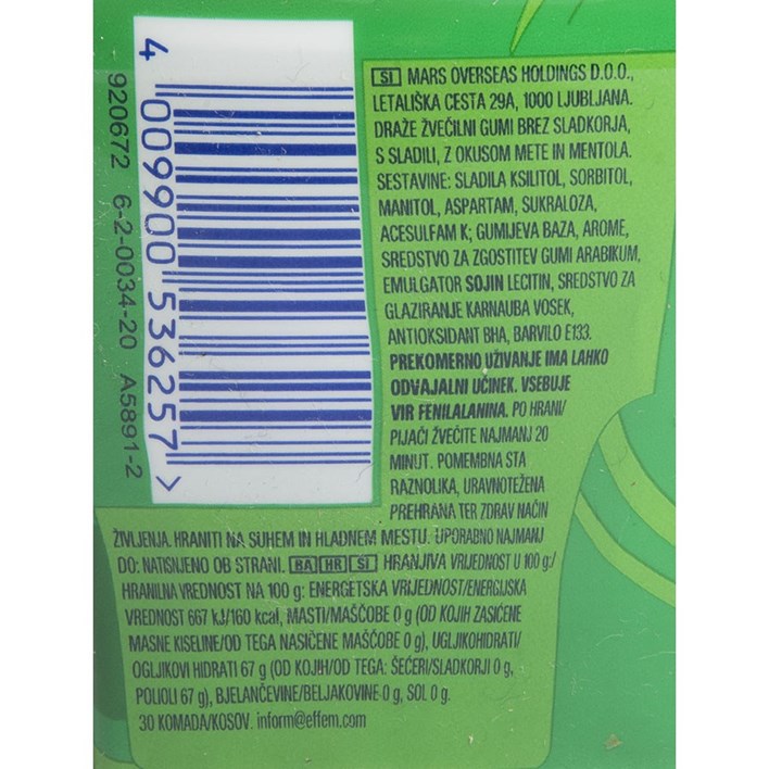 ŽVAKAČA GUMA ORBIT REFRESHERS SPEARMINT BOČICA 67g ATLANTIC